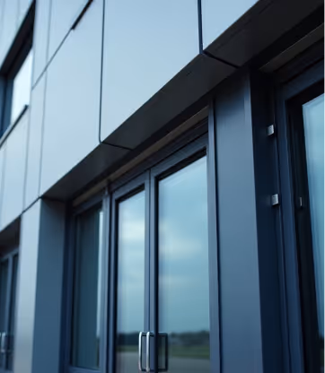 Modern black-framed glass doors.